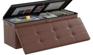 lot 1155 image: DocSafe Storage Ottoman Bench,Fireproof - Waterproof Folding Storage Bench with Lock(15 x 43 x 15),Leather Storage Chest with Handles - 2 Extra Storage Boxes,Storage Safe for Bedroom,Living Room,Brown