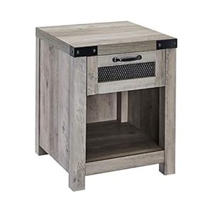 lot 1158 image: ROCKPOINT End Table with Industrial Style Drawer,Grey Wash (B08FJFXPT8)