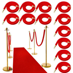 lot 1162 image: 12 Set Red Carpet Party Decorations, 23.6 Inch Posts and Velvet Ropes with 3.95 x 16.5ft Red Aisle Runway Rug for Adult Red Carpet Night Movie Night Party Christmas Wedding Decoration