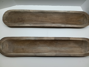 lot 1166 image: Set of 2 Decorative Wooden Dough Bowl Decor Approx 30 Inch, Hand Carved Rustic Wood Long Dough Bowl