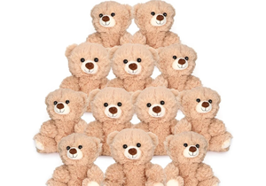 lot 1168 image: HyDren 12 Pcs 10 Inch Stuffed Animal Bear Bulk Soft Light Brown Bear Small Stuffed Bear Cute Bear Plush Toy for Girls Boys Birthday Party Baby Shower Party Favors