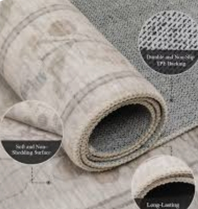 lot 1171 image: area rugs 8x10 for living room, ultra-thin beige vintage large floral washable rug soft non-slip backing floor mat carpet indoor thin rug for bedroom dining room playroom office home decor