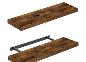 lot 1176 image: QEEIG Floating Shelves Wall Shelf 24 inches Long Farmhouse Bathroom Decor Bedroom Kitchen Living Room Wall Mounted 24 x 9 inch Set of 2, Rustic Brown (008-60BN