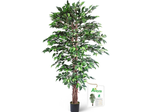 lot 1178 image: 4ft Artificial Ficus Tree for Home Decor, 6 Feet Faux Plant Fake Silk Trees with Pot for Indoor Outdoor House Living Room Office Garden