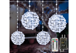 lot 1182 image: LED Hanging Sphere Light Set with Remote Control