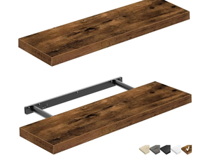 lot 1191 image: QEEIG Floating Shelves Wall Shelf 24 inches Long Farmhouse Bathroom Decor Bedroom Kitchen Living Room Wall Mounted 24 x 9 inch Set of 2, Rustic Brown (008-60BN)