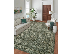 lot 1195 image: Morebes Vintage Dark Green Living Room Rug, 9x12 Area Rug Large Washable Rugs for Bedroom, Soft Dining Room Carpet Non-Slip Non-Shedding Throw Rug for Farmhouse Indoor Kids Playroom