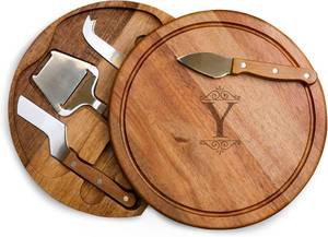 lot 1239 image: TOSCANA Acacia Circo Cheese Charcuterie Cutting Board & Tools Set, Engraved with Y