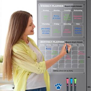 lot 56230 image: Acrylic Magnetic Dry Eraser Boards Sets for Fridge,Kovesayi 2-Pack Monthly & Weekly Calendar Planner Noteboard Set for Refrigerator,Kitchen Home Must Have, with 4 Markers and 1 Eraser - Clear