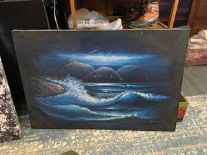 lot 319 image: Seascape night scene canvas