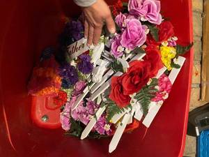 lot 326 image: Artificial flowers for graves- Hero and fathers arrangement��s
