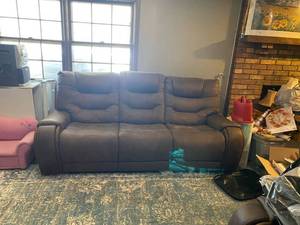 lot 343 image: Microsuede powered reclining sofa and rocking chair
