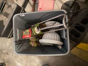 lot 234 image: Box of hardware and tools for tile prep, painting, and sanding