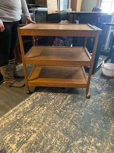 lot 304 image: Wooden cart with three levels and wheels with a push handle
