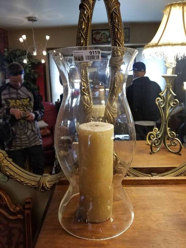 lot 9119 image: Hurricane Glass with Large Candle