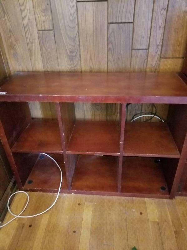 lot 9173 image: Wooden Storage Shelfs
