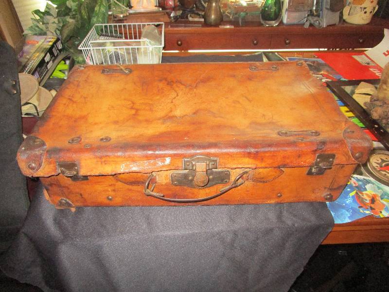 lot 9171 image: Awesome Antique Leather Suitcase