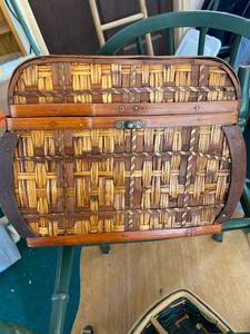 lot 2672 image: Vintage basket with Xbox games and cords for Xbox