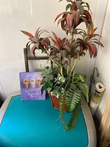 lot 2675 image: Artificial plant, Anne Geddes book, small decorative ladder.