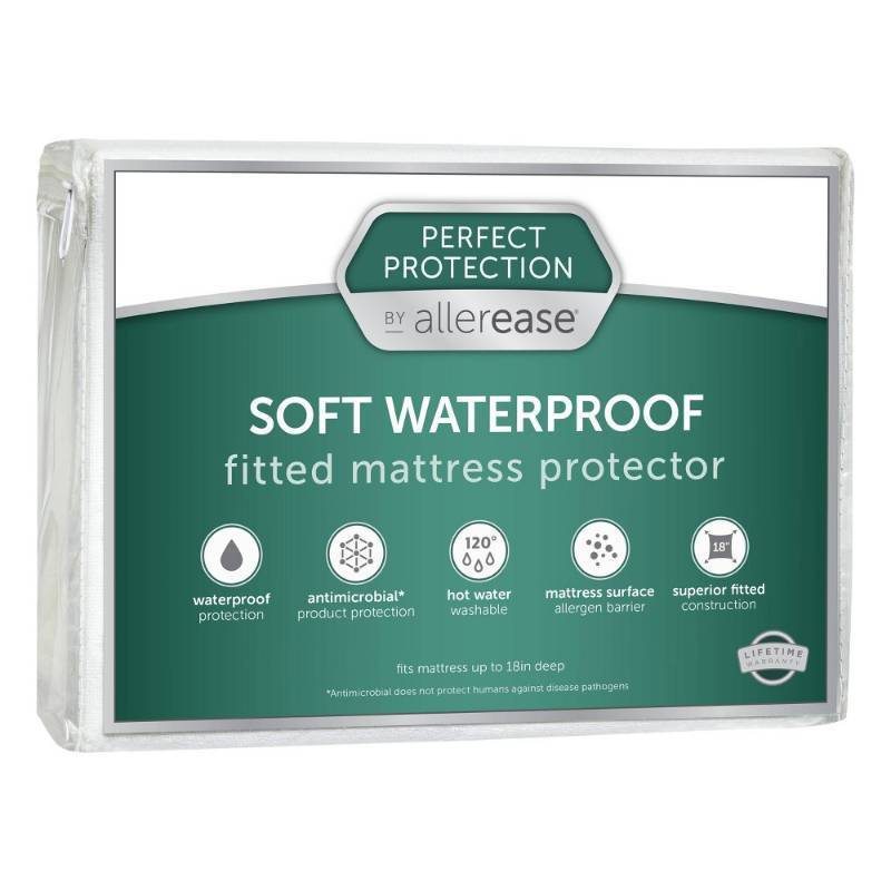lot 4130 image: Allerease Queen Perfect Protection Soft Waterproof Machine Washable Fitted Mattress Protector Hypoallergenic, OEKO-TEX Certified