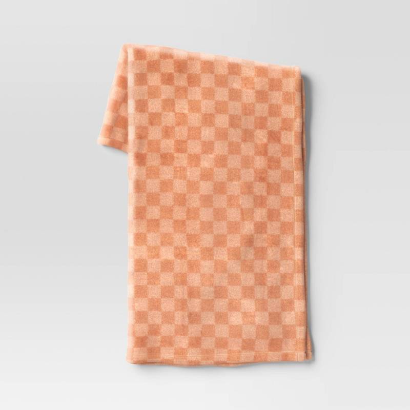 lot 4131 image: Checkerboard Printed Plush Throw Blanket Terracotta - Room Essentials
