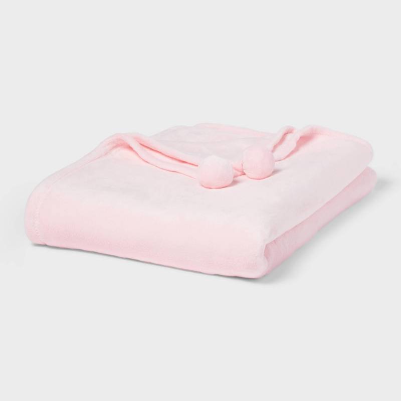 lot 4132 image: Twin Pom Pom Blanket Light Pink - Wondershop