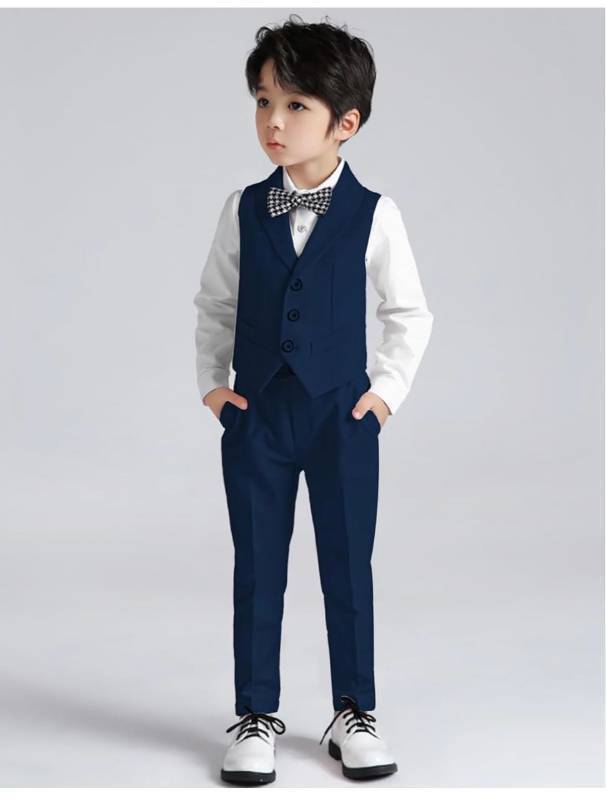 lot 4135 image: Boys Vest and Pants Set with bow tie and neck tie, says size 7y (stock photo differs)
