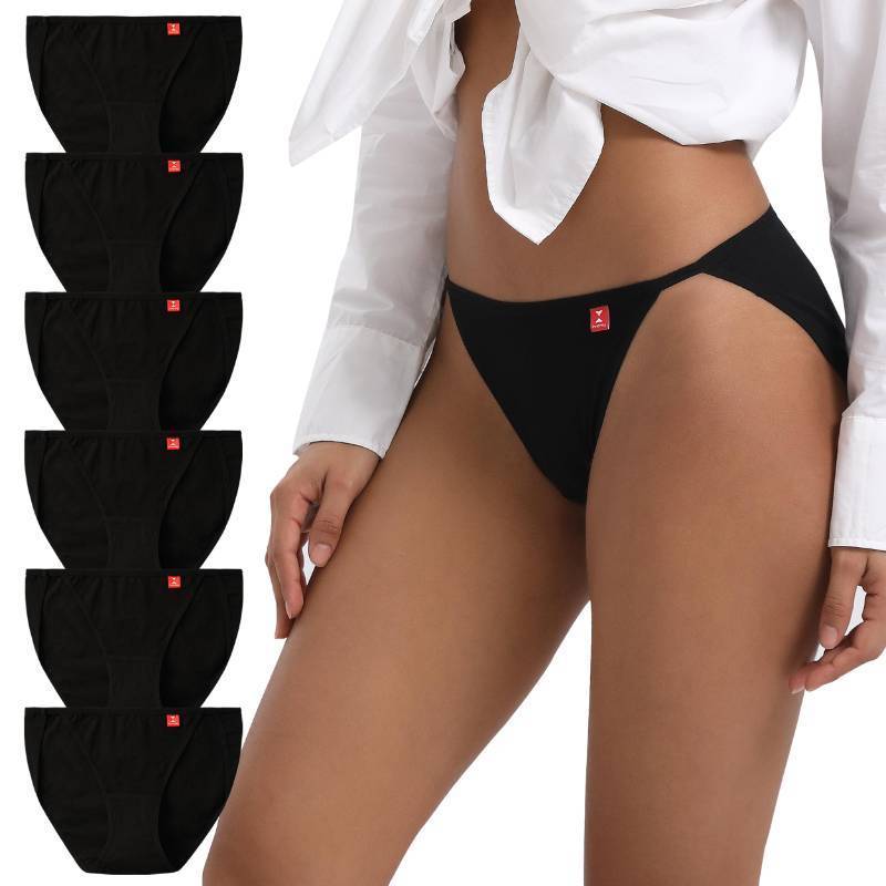 lot 4136 image: INNERSY Womens High Cut String Bikini Panties Stretchy Sexy Cotton Underwear 6-Pack(Black,Large)