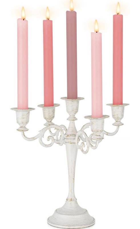 lot 4142 image: Sziqiqi Candlestick Holders Candle Holder - 5-Arms Candelabra White Candle Stick Stands for Taper Candles for Wedding Table Centrepieces Candlelight Dinner Party Christmas Mantel Decor
