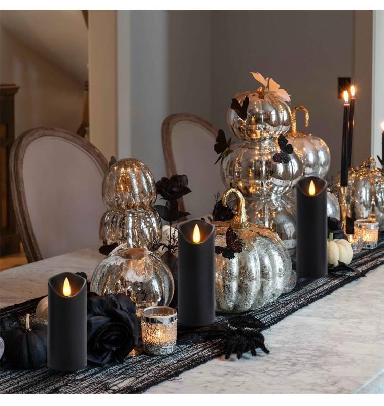 lot 4144 image: Black Flameless Flickering Candles, Battery Operated, LED Pillar Candles Set of 6 (all tested and work)