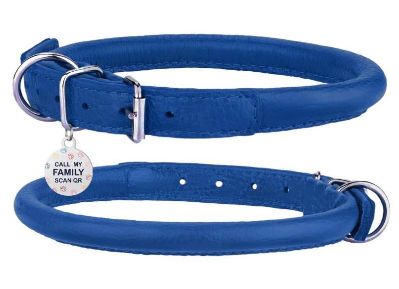 lot 4150 image: Rolled Leather Dog Collar Soft Round Collars, ID Tag for Small Medium Large Dogs (11-14 inch, Royal Blue)