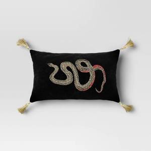 lot 3888 image: Lumbar Embroidered Snake Velvet Throw Pillow Black - Threshold
