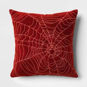 lot 3889 image: Square Embroidered Web Velvet Throw Pillow Red - Threshold