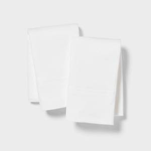 lot 3896 image: Standard Cotton Jersey Pillowcase White - Threshold Machine Washable, Knitted Fabric, 2-Pack with End Closure