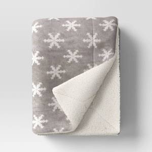 lot 3904 image: Snowflake Printed Plush Throw Blanket Faux Shearling Reverse GrayIvory - Threshold