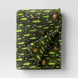 lot 3906 image: Christmas Tree Printed Plush Throw Blanket Green - Wondershop