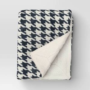 lot 3922 image: Printed Plush Houndstooth Throw with Faux Shearling Reverse BlueCream - Threshold