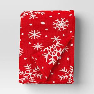 lot 3927 image: Christmas Snowflake Printed Plush Throw Blanket Red - Wondershop