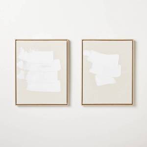 lot 3949 image: (Set of 2) 16x20 White Patches Embellished Framed Wall Art Canvas - Threshold designed with Studio McGee Modern Abstract Digital Art