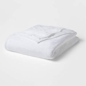 lot 3964 image: FullQueen Solid Plush Bed Blanket True White - Room Essentials Cozy Lightweight Polyester, Machine Washable