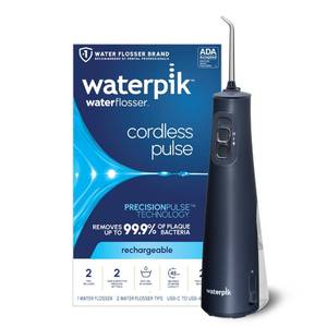 lot 3972 image: Waterpik Cordless Pulse Rechargeable Portable Water Flosser for Teeth, Gums, Braces Care and Travel with 2 Flossing Tips, Waterproof, ADA Accepted, WF-20 Blue, Packaging May Vary