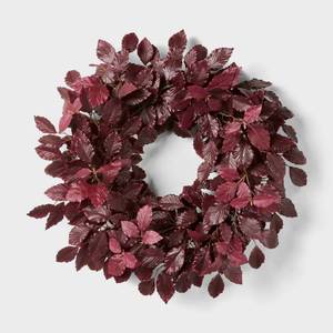 lot 3978 image: Artificial Leaf Wreath Arrangement Burgundy - Threshold designed with Studio McGee Faux Polyester Floral, Indoor Decor, Unlit