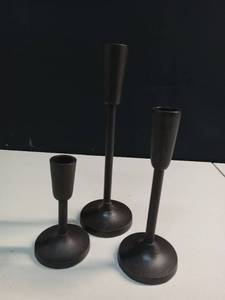 lot 3986 image: Set of 3 Modern Black Metal Candlesticks