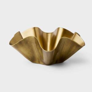 lot 3988 image: Metal Wavy Bowl Gold - Threshold designed with Studio McGee Aluminum, Curved Design, Tabletop Accent Piece-SOME IMPERFECTIONS, SEE PHOTOS