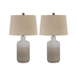 lot 3994 image: Signature Design by Ashley Casual Marnina Table Lamp (Set of 2) Taupe - Retail $216