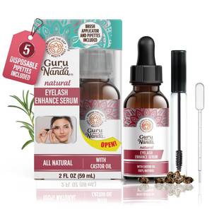 lot 4020 image: GuruNanda Natural Castor Oil Eyelash Enhance Serum with Rosemary Oil - Brush Applicator & 5 Pipettes, Helps Natural Hair Growth for Eyebrows & Beards, 2 Fl Oz