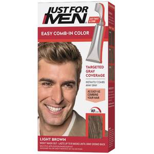 lot 4023 image: Just For Men Easy Comb-In Color Mens Hair Dye, Easy No Mix Application with Comb Applicator - Light Brown, A-25, Pack of 1