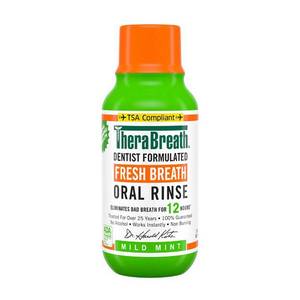 lot 4043 image: TheraBreath Fresh Breath Mouthwash Mild Mint Alcohol-Free Adult Mouthwash Travel Size 3 fl oz