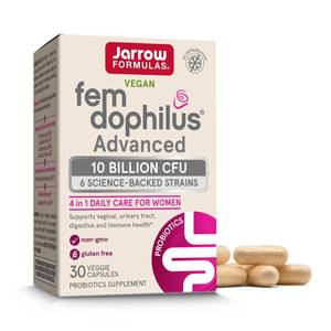 lot 4053 image: Jarrow Formulas Fem-Dophilus Advanced Probiotics 10 Billion CFU With 6 Science-Backed Strains, Dietary Supplement for Vaginal, Urinary Tract and Digestive Support, 30 Veggie Capsules, 30 Day Supply