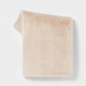 lot 4069 image: Faux Rabbit Fur Reversible Throw Blanket Neutral - Threshold Soft, Cozy, Midweight, Machine Washable